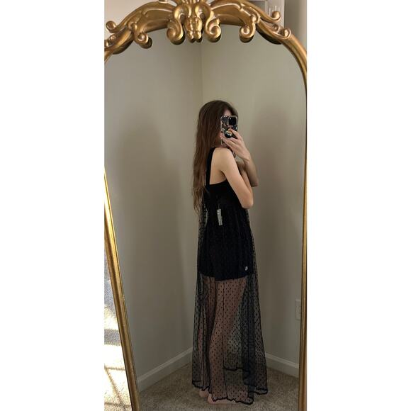 NWT Vintage Indulgence Black Sheer Lace Polka Dot Floral Ribbon Night Slip Dress - Picture 3 of 12